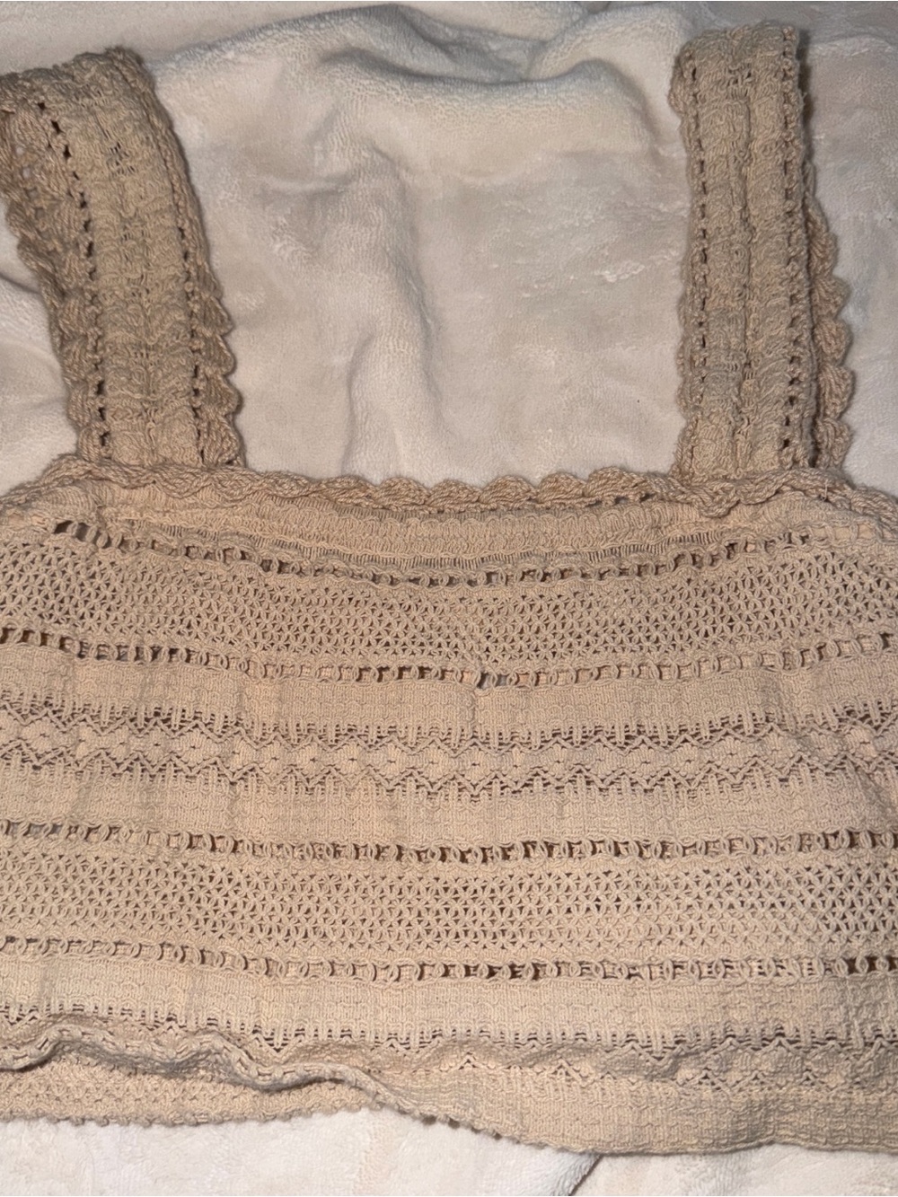 aerie Cream Crochet Tank with Square Neck